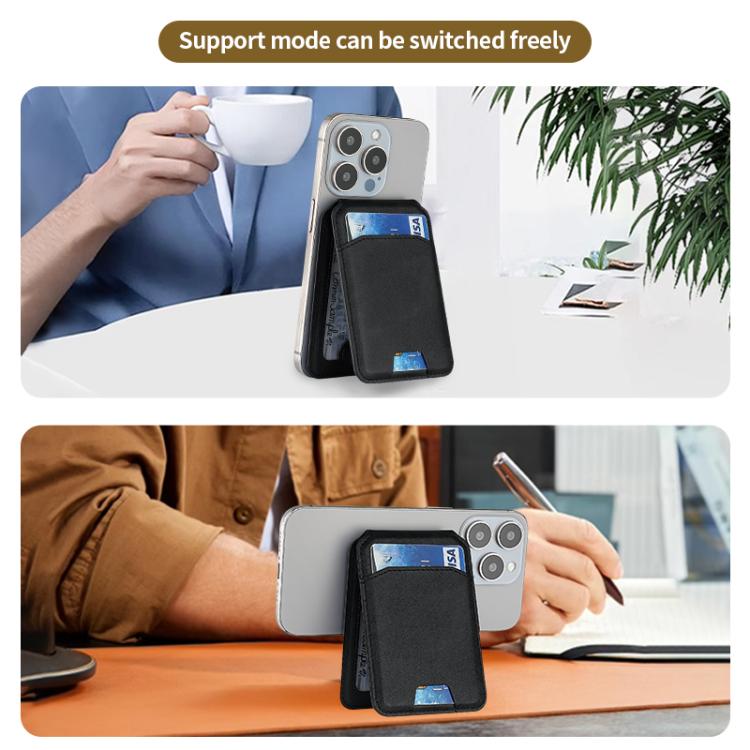 Multifunctional MagSafe Magnetic Bracket Leather Card Bag(Grey) - Adhesive Card Holders by buy2fix | Online Shopping UK | buy2fix