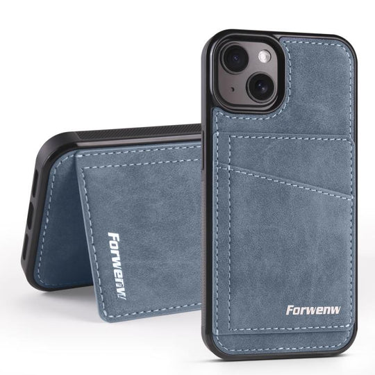 For iPhone 14 Plus Forwenw F8 Series 2 in 1 Magnetic Card Slot Leather Phone Case(Blue)