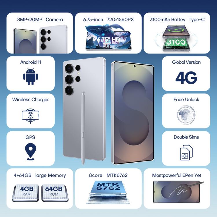 F102 / S25 Ultra, 4GB+64GB, 6.75 inch Android 11 MTK6762 Octa Core, Network: 4G, Dual SIM, Support Wireless Charging, Plug:EU Plug(Titanium Grey) -  by buy2fix | Online Shopping UK | buy2fix