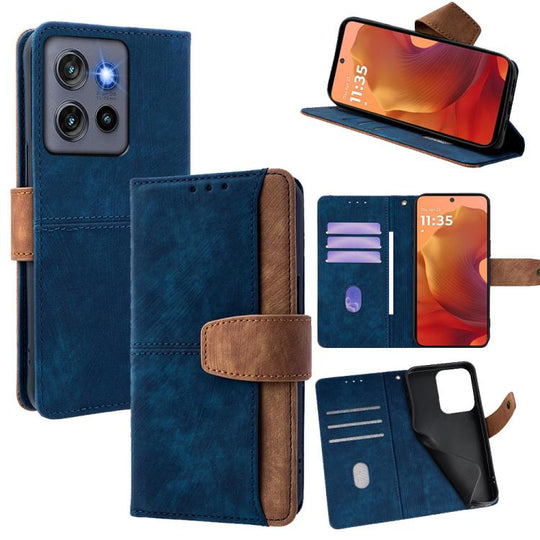 For Motorola Moto G Stylus 5G 2025 Color Stitching Skin Feel Leather RFID Blocking Phone Case(Blue)