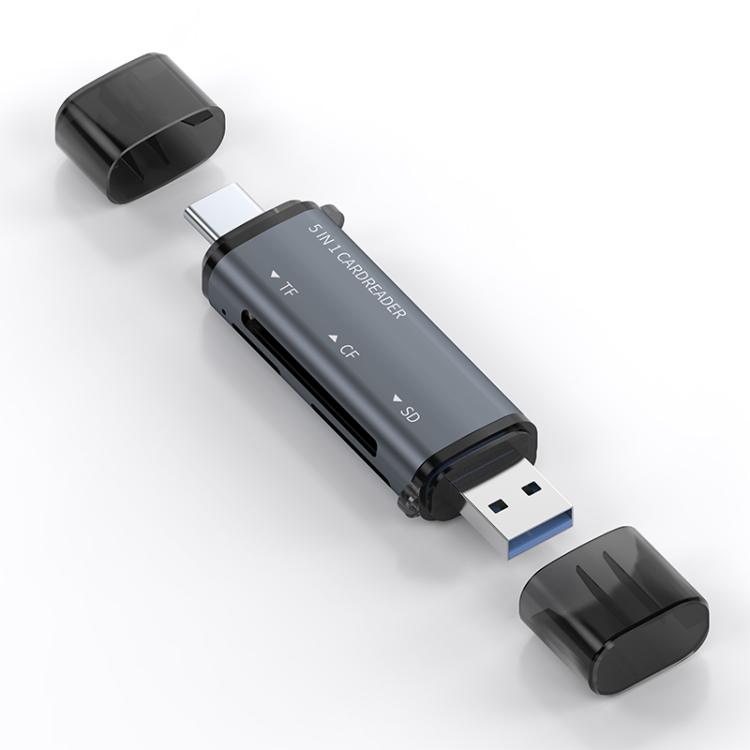 ADS-318 Type-C 5 in 1 Multi-Function Card Reader(Grey) - U Disk & Card Reader by buy2fix | Online Shopping UK | buy2fix