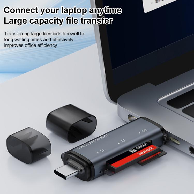 ADS-318 Type-C 5 in 1 Multi-Function Card Reader(Grey) - U Disk & Card Reader by buy2fix | Online Shopping UK | buy2fix