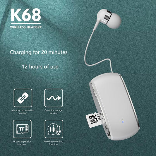 K68 Card Business Collar Clip Type Single Ear Bluetooth Earphones(Black) - TWS Earphone by buy2fix | Online Shopping UK | buy2fix
