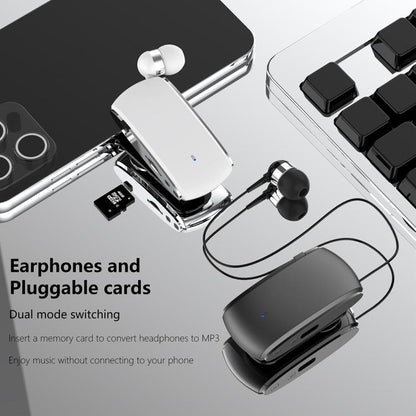 K68 Card Business Collar Clip Type Single Ear Bluetooth Earphones(Black) - TWS Earphone by buy2fix | Online Shopping UK | buy2fix