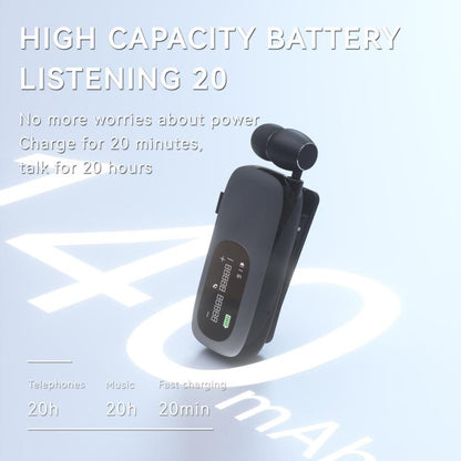 K75 Long Battery Life Business Collar Clip Type Single Ear Bluetooth Earphones(Matt Silver) - In Ear Wired Earphone by buy2fix | Online Shopping UK | buy2fix