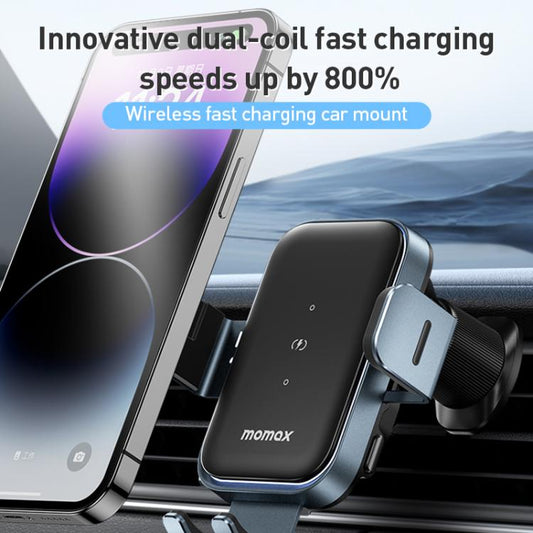 MOMAX CM26E Q Mount Smart6 15W Dual Coil Induction Wireless Fast Charging Car Holder(Grey) - Wireless Charger Holders by MOMAX | Online Shopping UK | buy2fix