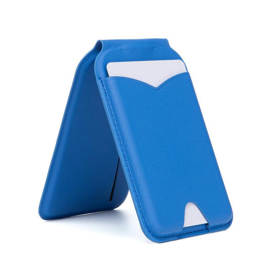 Hinge Mirror Phone Holder Leather Card Bag(Blue) - Adhesive Card Holders by buy2fix | Online Shopping UK | buy2fix