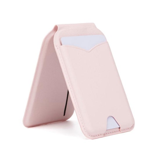 Hinge Mirror Phone Holder Leather Card Bag(Pink) - Adhesive Card Holders by buy2fix | Online Shopping UK | buy2fix