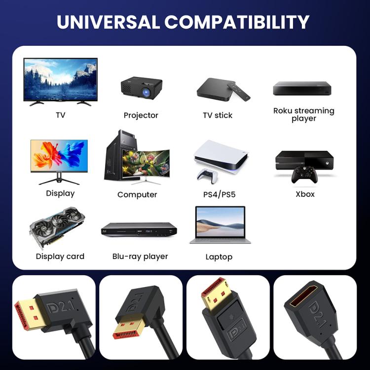 DP2.1 Male to DP2.1 Female Down Elbow 52Gbps 16K 30Hz DisplayPort Extension Adapter Cable, Length: 50cm(Black) -  by buy2fix | Online Shopping UK | buy2fix