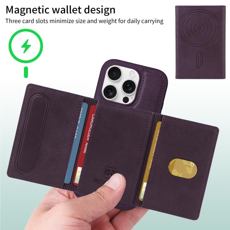 For iPhone 16 Pro BETOPNICE Horizontal Flip Detachable MagSafe Wallet Phone Case(Purple) - iPhone 16 Pro Cases by BETOPNICE | Online Shopping UK | buy2fix