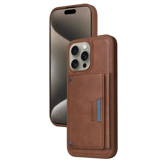 For iPhone 15 Pro Max BETOPNICE Horizontal Flip Detachable MagSafe Wallet Phone Case(Brown)