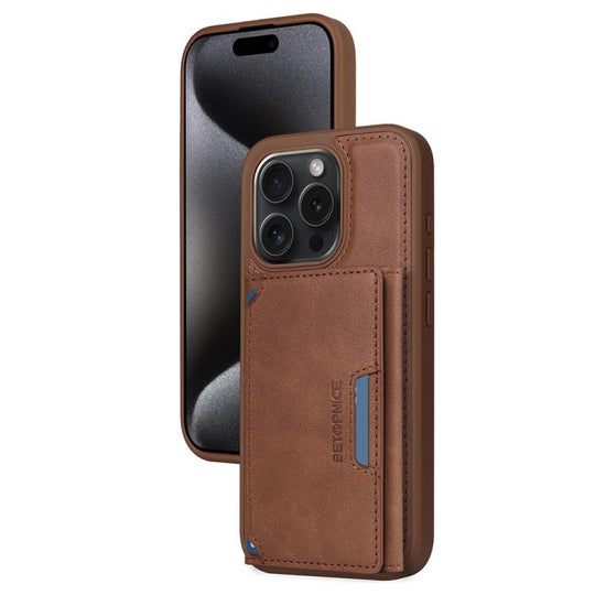 For iPhone 15 Pro BETOPNICE Horizontal Flip Detachable MagSafe Wallet Phone Case(Brown)