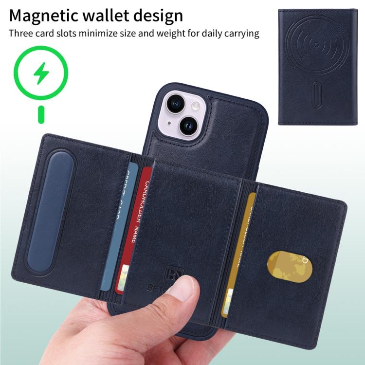 For iPhone 14 Plus BETOPNICE Horizontal Flip Detachable MagSafe Wallet Phone Case(Blue) - iPhone 14 Plus Cases by BETOPNICE | Online Shopping UK | buy2fix