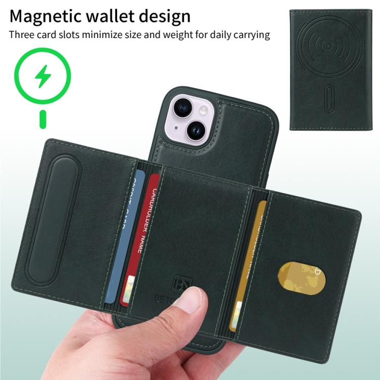 For iPhone 14 Plus BETOPNICE Horizontal Flip Detachable MagSafe Wallet Phone Case(Green) - iPhone 14 Plus Cases by BETOPNICE | Online Shopping UK | buy2fix
