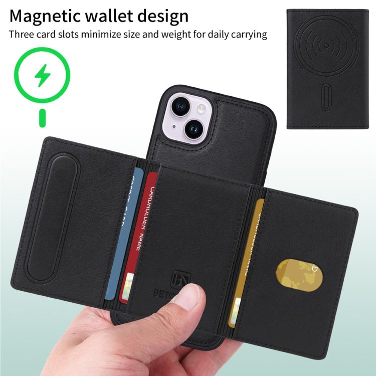 For iPhone 14 Plus BETOPNICE Horizontal Flip Detachable MagSafe Wallet Phone Case(Black) - iPhone 14 Plus Cases by BETOPNICE | Online Shopping UK | buy2fix