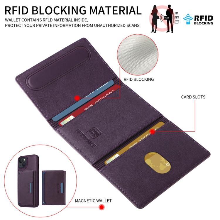 For iPhone 14 / 13 BETOPNICE Horizontal Flip Detachable MagSafe Wallet Phone Case(Purple) - iPhone 14 Cases by BETOPNICE | Online Shopping UK | buy2fix
