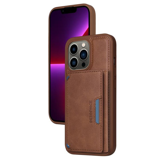 For iPhone 13 Pro BETOPNICE Horizontal Flip Detachable MagSafe Wallet Phone Case(Brown)