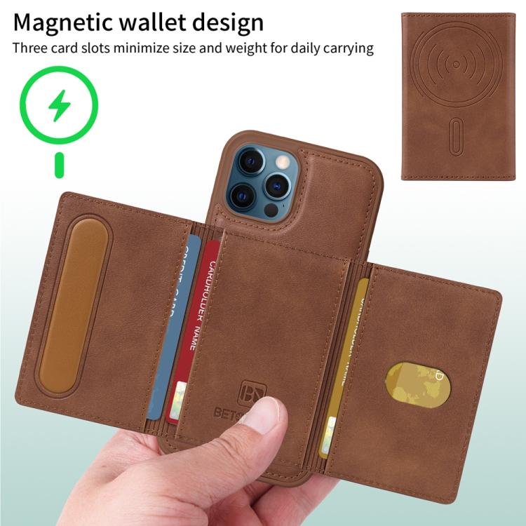 For iPhone 12 Pro Max BETOPNICE Horizontal Flip Detachable MagSafe Wallet Phone Case(Brown) - iPhone 12 Pro Max Cases by BETOPNICE | Online Shopping UK | buy2fix