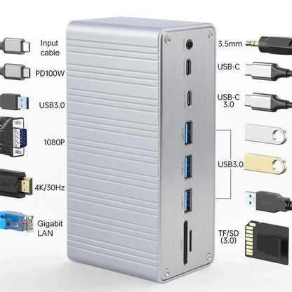 BYL2428 13 in 1 USB-C / Type-C HUB Adapter Docking Station Support 4K PD100W(Grey) - USB HUB by buy2fix | Online Shopping UK | buy2fix