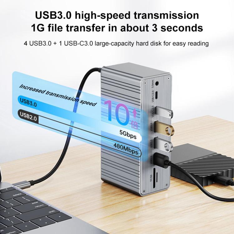 BYL2428 13 in 1 USB-C / Type-C HUB Adapter Docking Station Support 4K PD100W(Grey) - USB HUB by buy2fix | Online Shopping UK | buy2fix