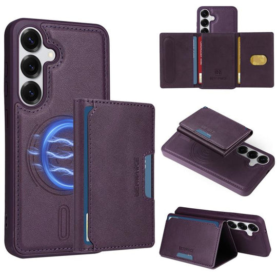 For Samsung Galaxy S25 5G BETOPNICE Horizontal Flip Detachable MagSafe Wallet Phone Case(Purple)