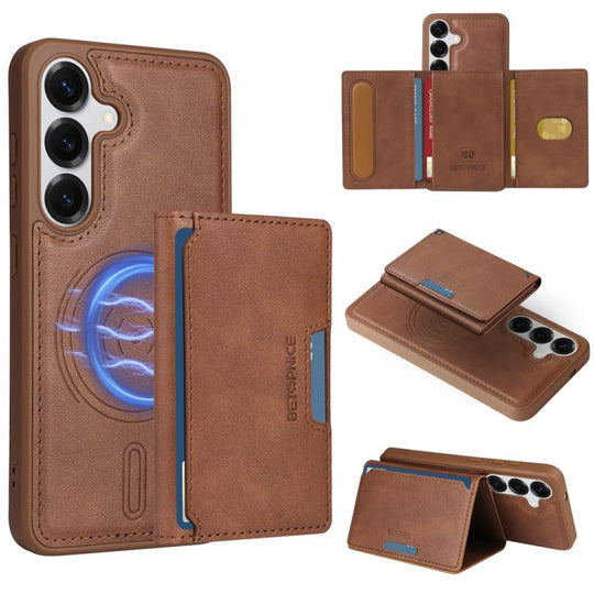 For Samsung Galaxy S25 5G BETOPNICE Horizontal Flip Detachable MagSafe Wallet Phone Case(Brown)
