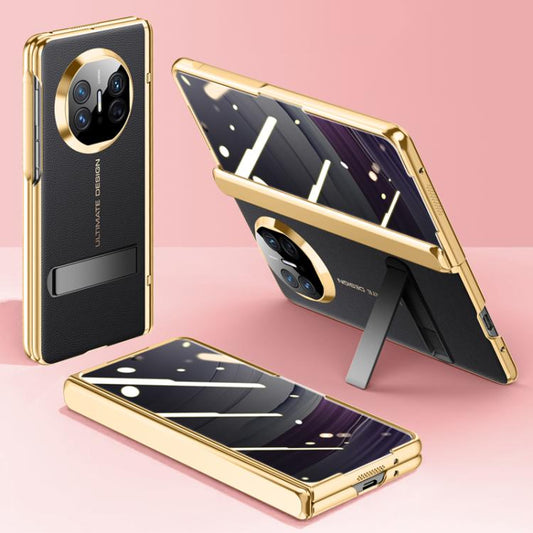 For Huawei Mate X5 Integrated Privacy Electroplating Leather Texture Hinge Fold Holder Phone Case(Black) - Huawei Cases by buy2fix | Online Shopping UK | buy2fix