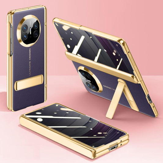 For Huawei Mate X5 Integrated Privacy Electroplating Leather Texture Hinge Fold Holder Phone Case(Purple) - Huawei Cases by buy2fix | Online Shopping UK | buy2fix