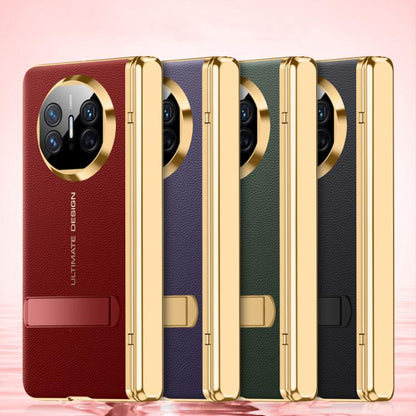 For Huawei Mate X5 Integrated Privacy Electroplating Leather Texture Hinge Fold Holder Phone Case(Purple) - Huawei Cases by buy2fix | Online Shopping UK | buy2fix