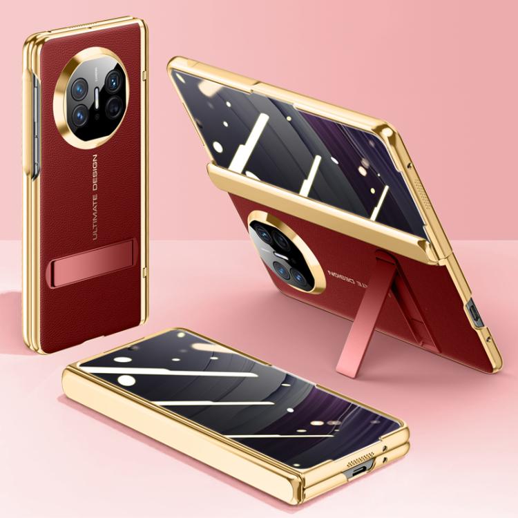 For Huawei Mate X5 Integrated Privacy Electroplating Leather Texture Hinge Fold Holder Phone Case(Red) - Huawei Cases by buy2fix | Online Shopping UK | buy2fix