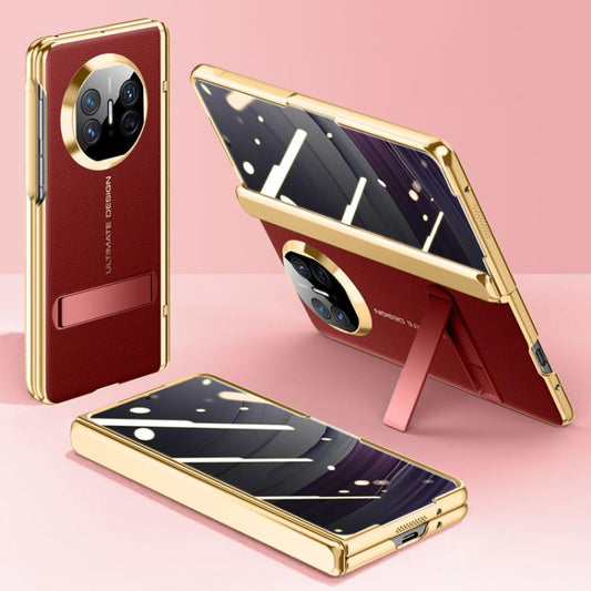 For Huawei Mate X5 Integrated Privacy Electroplating Leather Texture Hinge Fold Holder Phone Case(Red) - Huawei Cases by buy2fix | Online Shopping UK | buy2fix