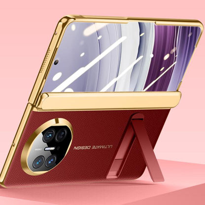 For Huawei Mate X5 Integrated Privacy Electroplating Leather Texture Hinge Fold Holder Phone Case(Red) - Huawei Cases by buy2fix | Online Shopping UK | buy2fix