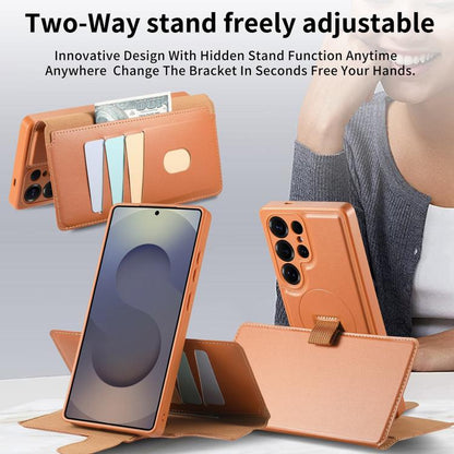 For Samsung Galaxy S25 Ultra 5G CaseNeo Finger Grip Strap MagSafe Leather Phone Case(Brown) - Galaxy S25 Ultra 5G Cases by CaseNeo | Online Shopping UK | buy2fix