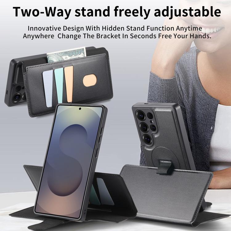 For Samsung Galaxy S25 Ultra 5G CaseNeo Finger Grip Strap MagSafe Leather Phone Case(Black) - Galaxy S25 Ultra 5G Cases by CaseNeo | Online Shopping UK | buy2fix