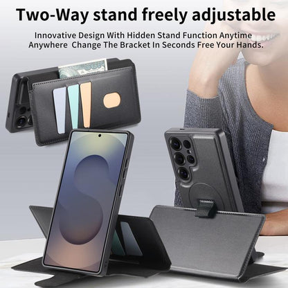 For Samsung Galaxy S25 Ultra 5G CaseNeo Finger Grip Strap MagSafe Leather Phone Case(Black) - Galaxy S25 Ultra 5G Cases by CaseNeo | Online Shopping UK | buy2fix