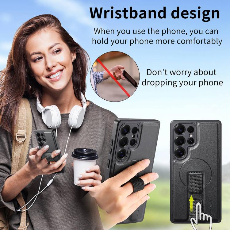 For Samsung Galaxy S25 Ultra 5G CaseNeo Finger Grip Strap MagSafe Leather Phone Case(Black) - Galaxy S25 Ultra 5G Cases by CaseNeo | Online Shopping UK | buy2fix