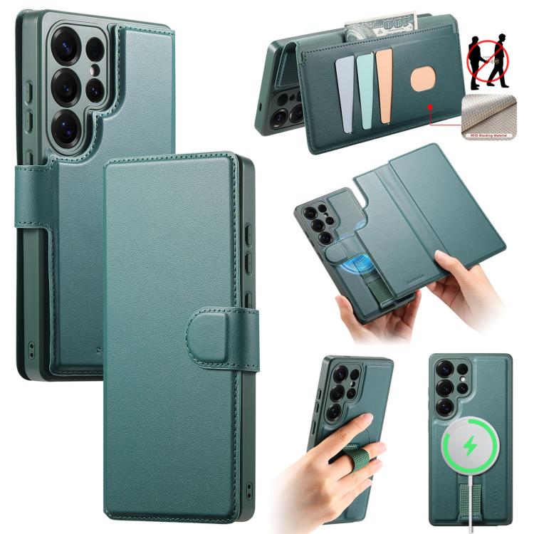 For Samsung Galaxy S25 Ultra 5G CaseNeo Finger Grip Strap MagSafe Leather Phone Case(Green) - Galaxy S25 Ultra 5G Cases by CaseNeo | Online Shopping UK | buy2fix