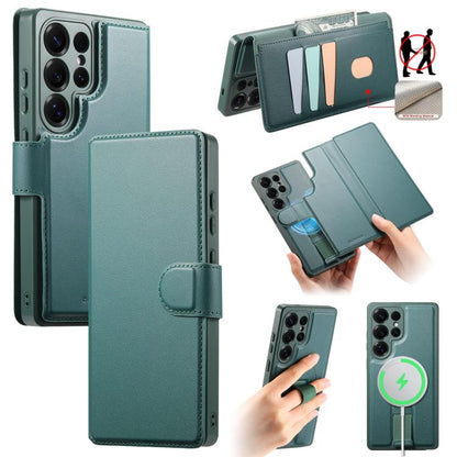 For Samsung Galaxy S25 Ultra 5G CaseNeo Finger Grip Strap MagSafe Leather Phone Case(Green) - Galaxy S25 Ultra 5G Cases by CaseNeo | Online Shopping UK | buy2fix