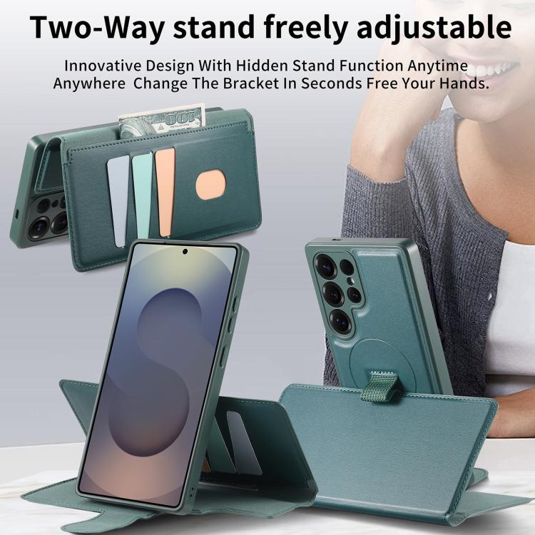 For Samsung Galaxy S25 Ultra 5G CaseNeo Finger Grip Strap MagSafe Leather Phone Case(Green) - Galaxy S25 Ultra 5G Cases by CaseNeo | Online Shopping UK | buy2fix