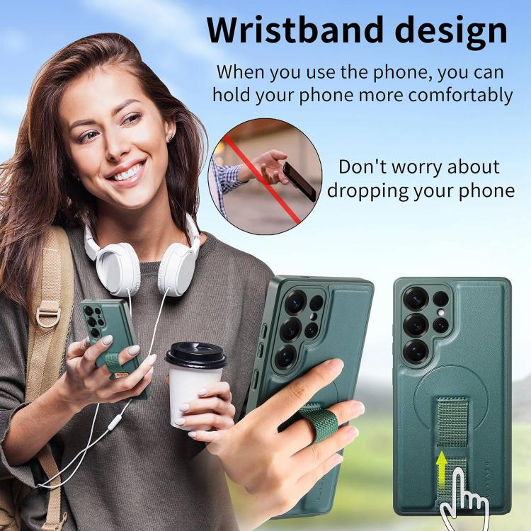 For Samsung Galaxy S25 Ultra 5G CaseNeo Finger Grip Strap MagSafe Leather Phone Case(Green) - Galaxy S25 Ultra 5G Cases by CaseNeo | Online Shopping UK | buy2fix
