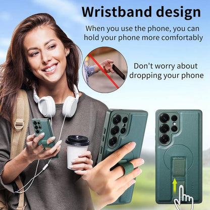 For Samsung Galaxy S25 Ultra 5G CaseNeo Finger Grip Strap MagSafe Leather Phone Case(Green) - Galaxy S25 Ultra 5G Cases by CaseNeo | Online Shopping UK | buy2fix
