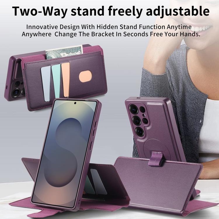 For Samsung Galaxy S25 Ultra 5G CaseNeo Finger Grip Strap MagSafe Leather Phone Case(Purple) - Galaxy S25 Ultra 5G Cases by CaseNeo | Online Shopping UK | buy2fix