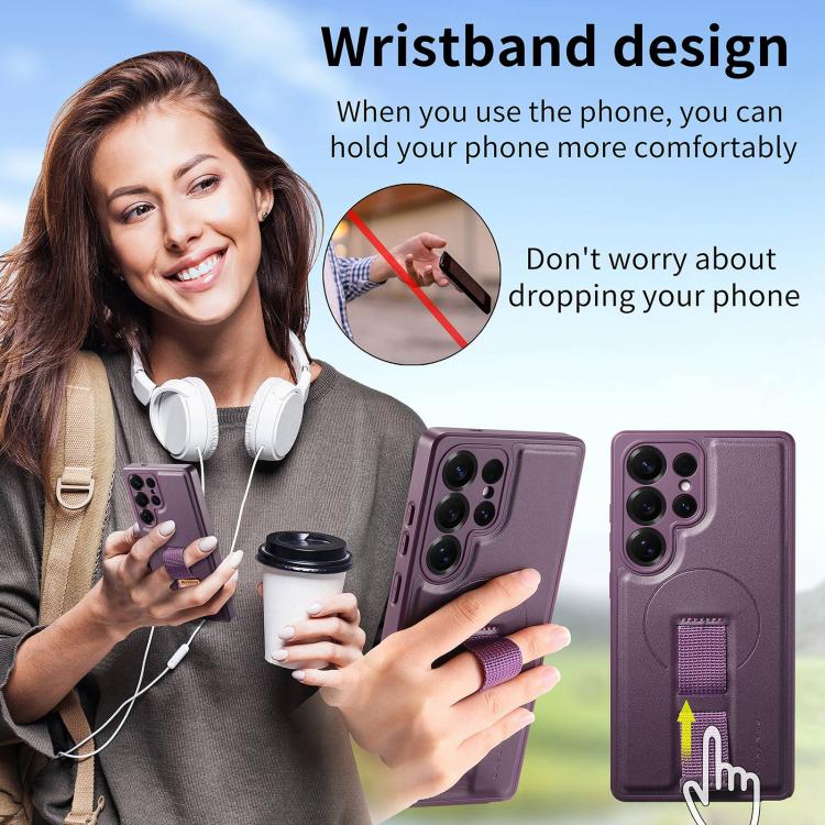 For Samsung Galaxy S25 Ultra 5G CaseNeo Finger Grip Strap MagSafe Leather Phone Case(Purple) - Galaxy S25 Ultra 5G Cases by CaseNeo | Online Shopping UK | buy2fix
