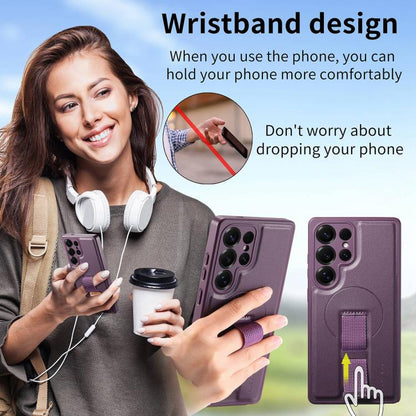 For Samsung Galaxy S25 Ultra 5G CaseNeo Finger Grip Strap MagSafe Leather Phone Case(Purple) - Galaxy S25 Ultra 5G Cases by CaseNeo | Online Shopping UK | buy2fix