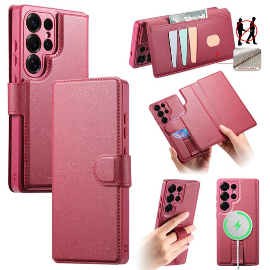 For Samsung Galaxy S25 Ultra 5G CaseNeo Finger Grip Strap MagSafe Leather Phone Case(Red) - Galaxy S25 Ultra 5G Cases by CaseNeo | Online Shopping UK | buy2fix