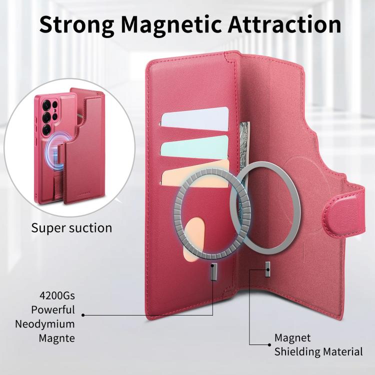 For Samsung Galaxy S25 Ultra 5G CaseNeo Finger Grip Strap MagSafe Leather Phone Case(Red) - Galaxy S25 Ultra 5G Cases by CaseNeo | Online Shopping UK | buy2fix