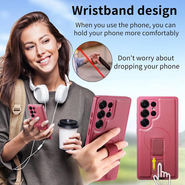 For Samsung Galaxy S25 Ultra 5G CaseNeo Finger Grip Strap MagSafe Leather Phone Case(Red) - Galaxy S25 Ultra 5G Cases by CaseNeo | Online Shopping UK | buy2fix