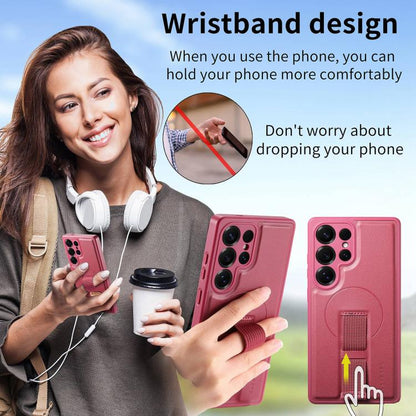 For Samsung Galaxy S25 Ultra 5G CaseNeo Finger Grip Strap MagSafe Leather Phone Case(Red) - Galaxy S25 Ultra 5G Cases by CaseNeo | Online Shopping UK | buy2fix