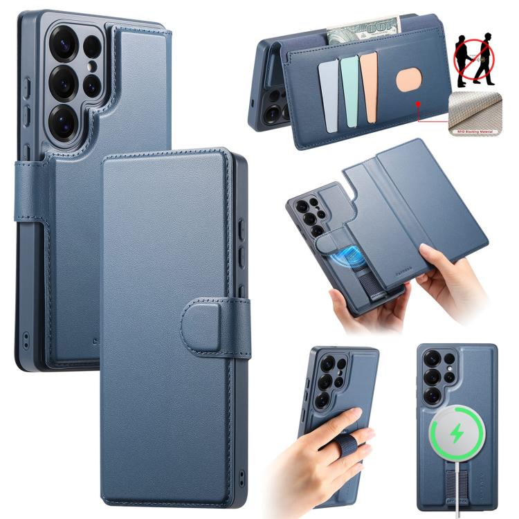 For Samsung Galaxy S25 Ultra 5G CaseNeo Finger Grip Strap MagSafe Leather Phone Case(Blue) - Galaxy S25 Ultra 5G Cases by CaseNeo | Online Shopping UK | buy2fix