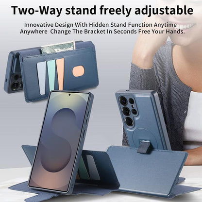 For Samsung Galaxy S25 Ultra 5G CaseNeo Finger Grip Strap MagSafe Leather Phone Case(Blue) - Galaxy S25 Ultra 5G Cases by CaseNeo | Online Shopping UK | buy2fix